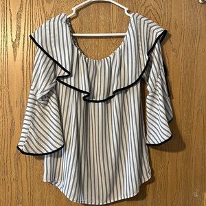 Black and White Striped Off the Shoulder Blouse